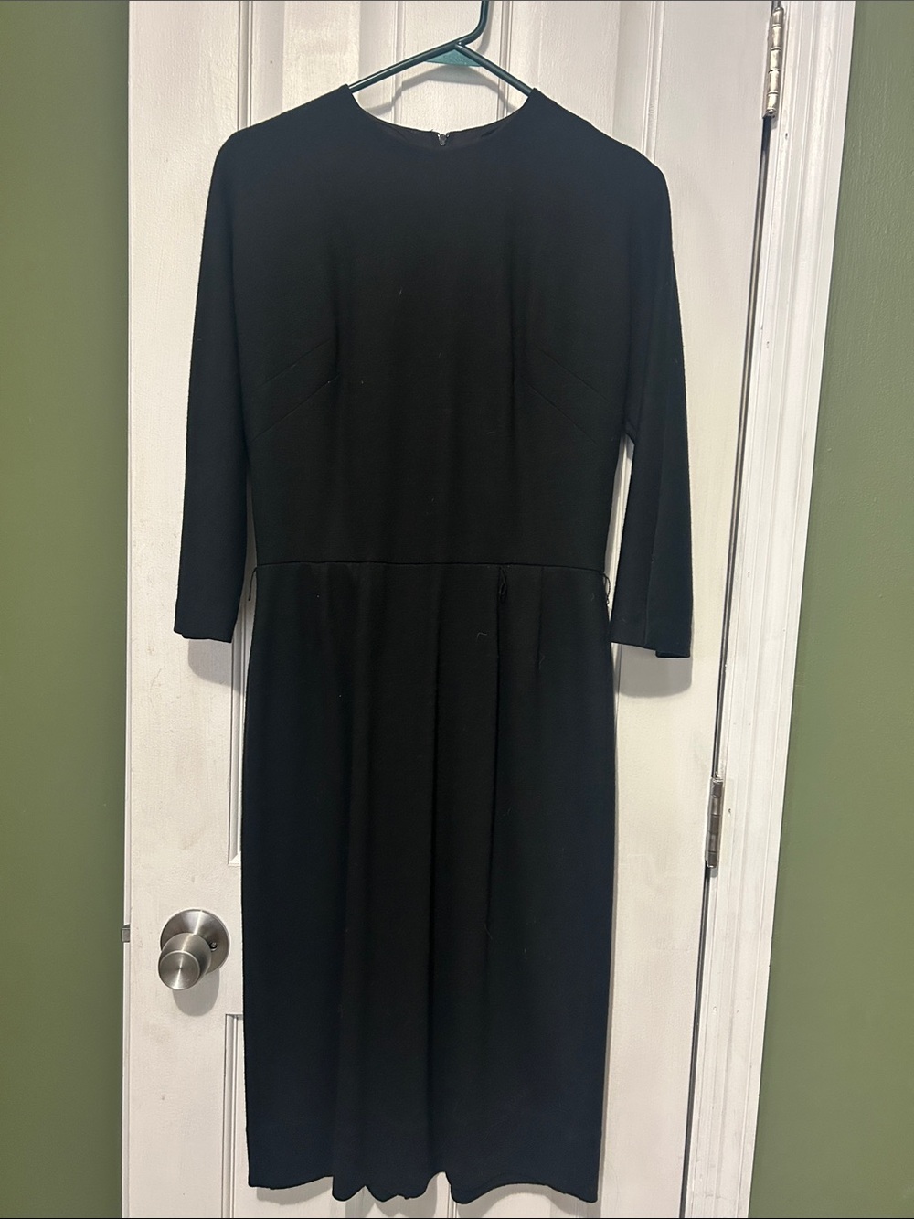 Vintage Miss Couture Elegant Black Long-Sleeve Midi Dress